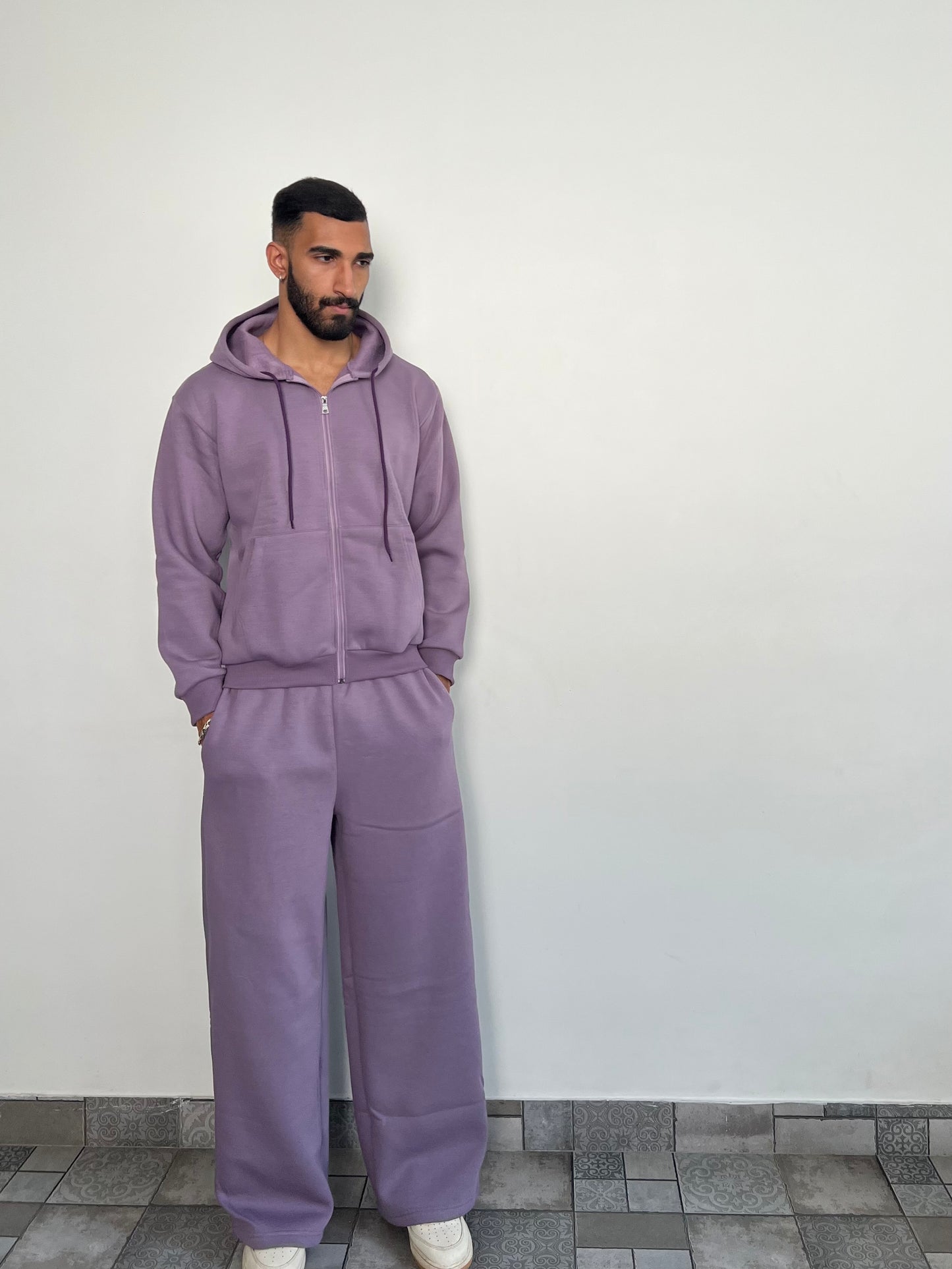 Unisex Light Mauve Zipper Hoodie Cotton Fleece SET (High Warmth)
