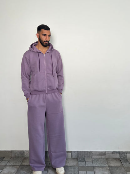 Unisex Light Mauve Zipper Hoodie Cotton Fleece SET (High Warmth)
