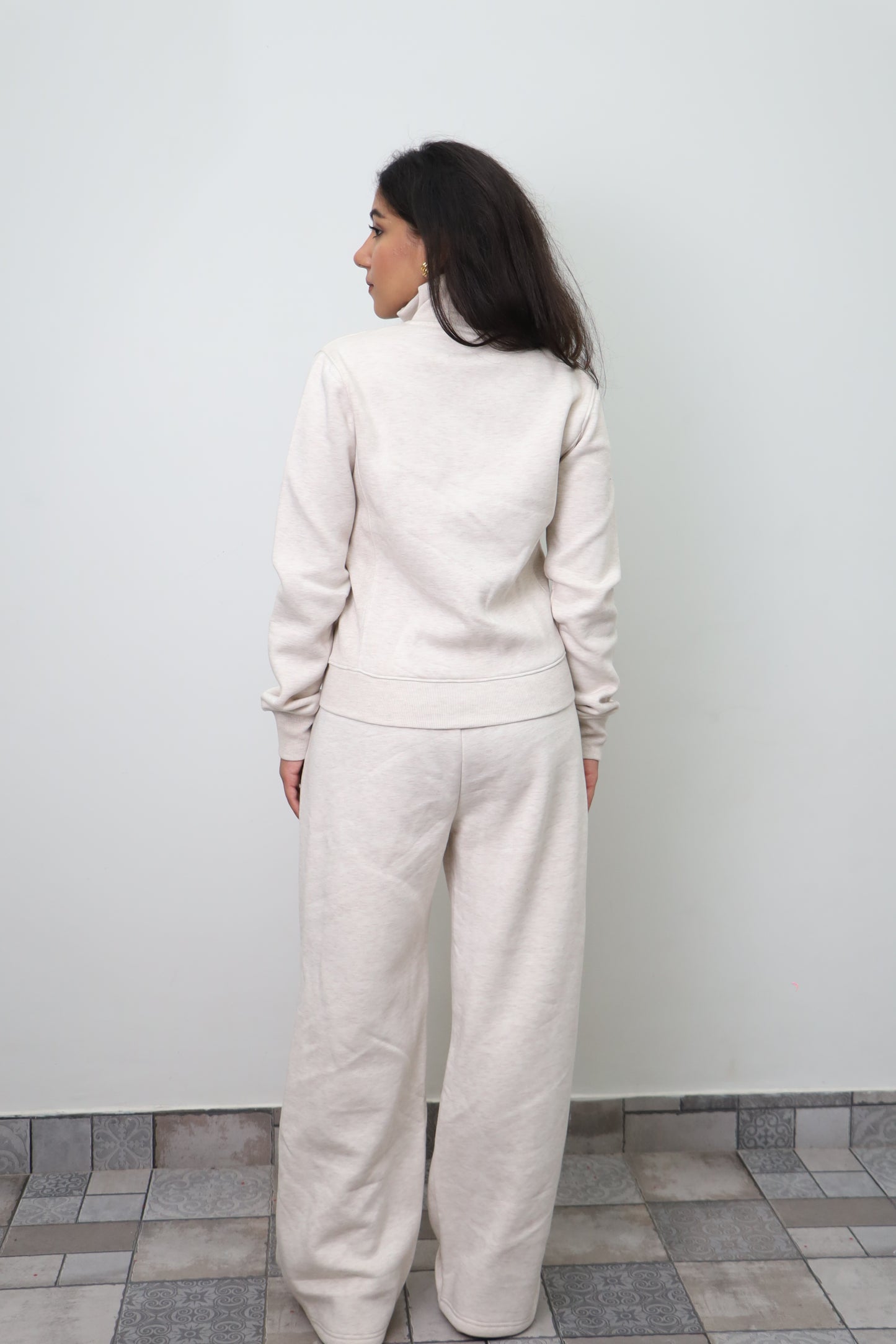 Fleece Grey Melange Zipper & Fleece Pants SET