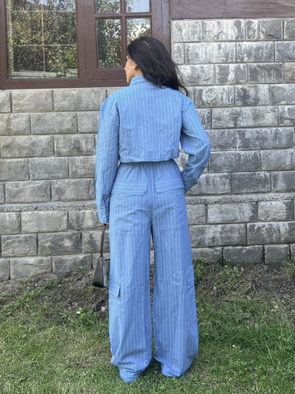 Stripes boxer crop shirt set