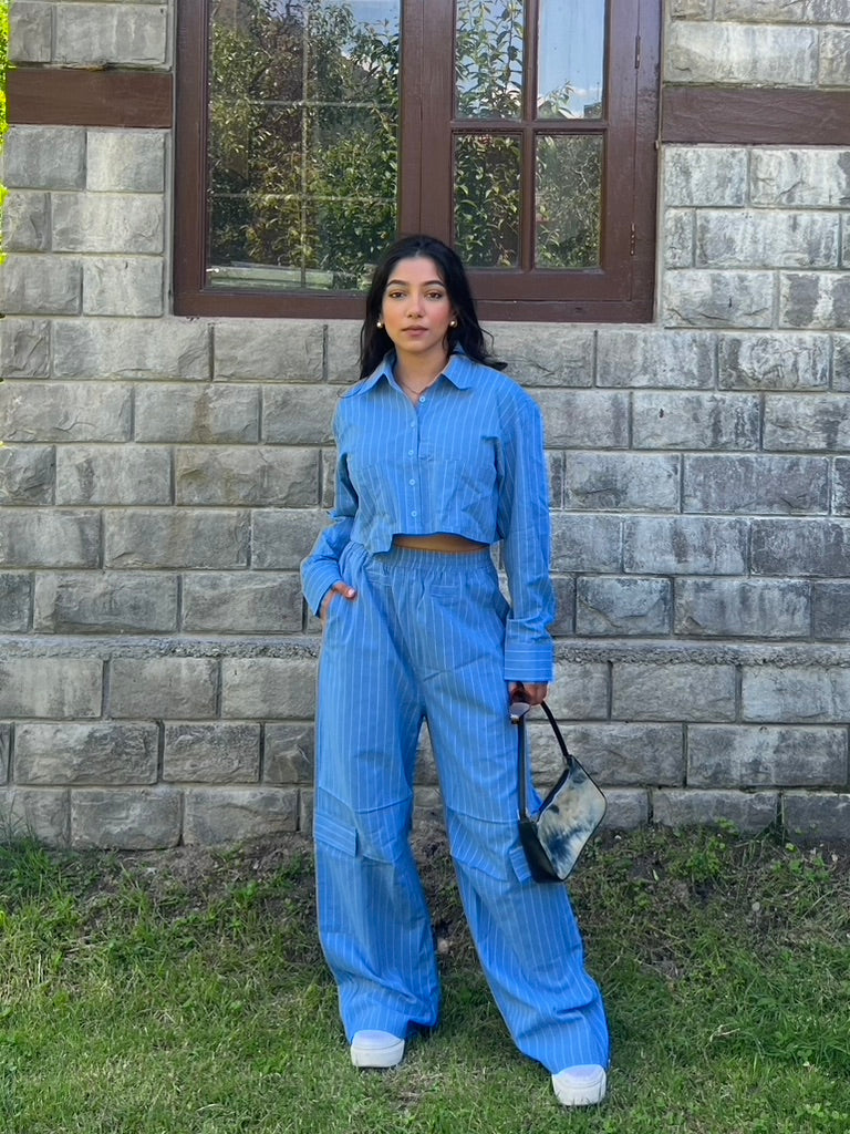 Stripes boxer crop shirt set