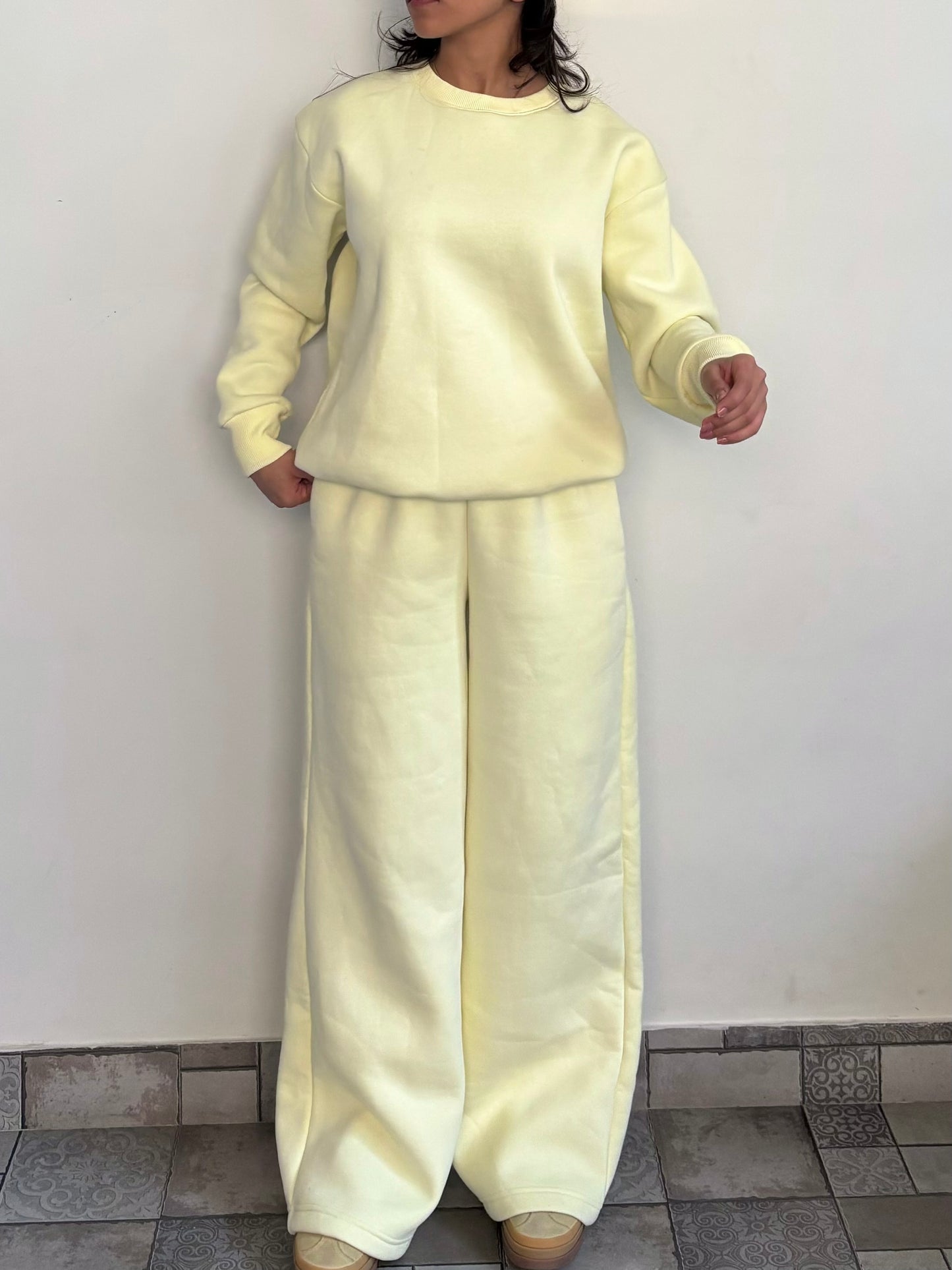 Butter Yellow Crewneck Cotton Fleece SET ( High Warmth)