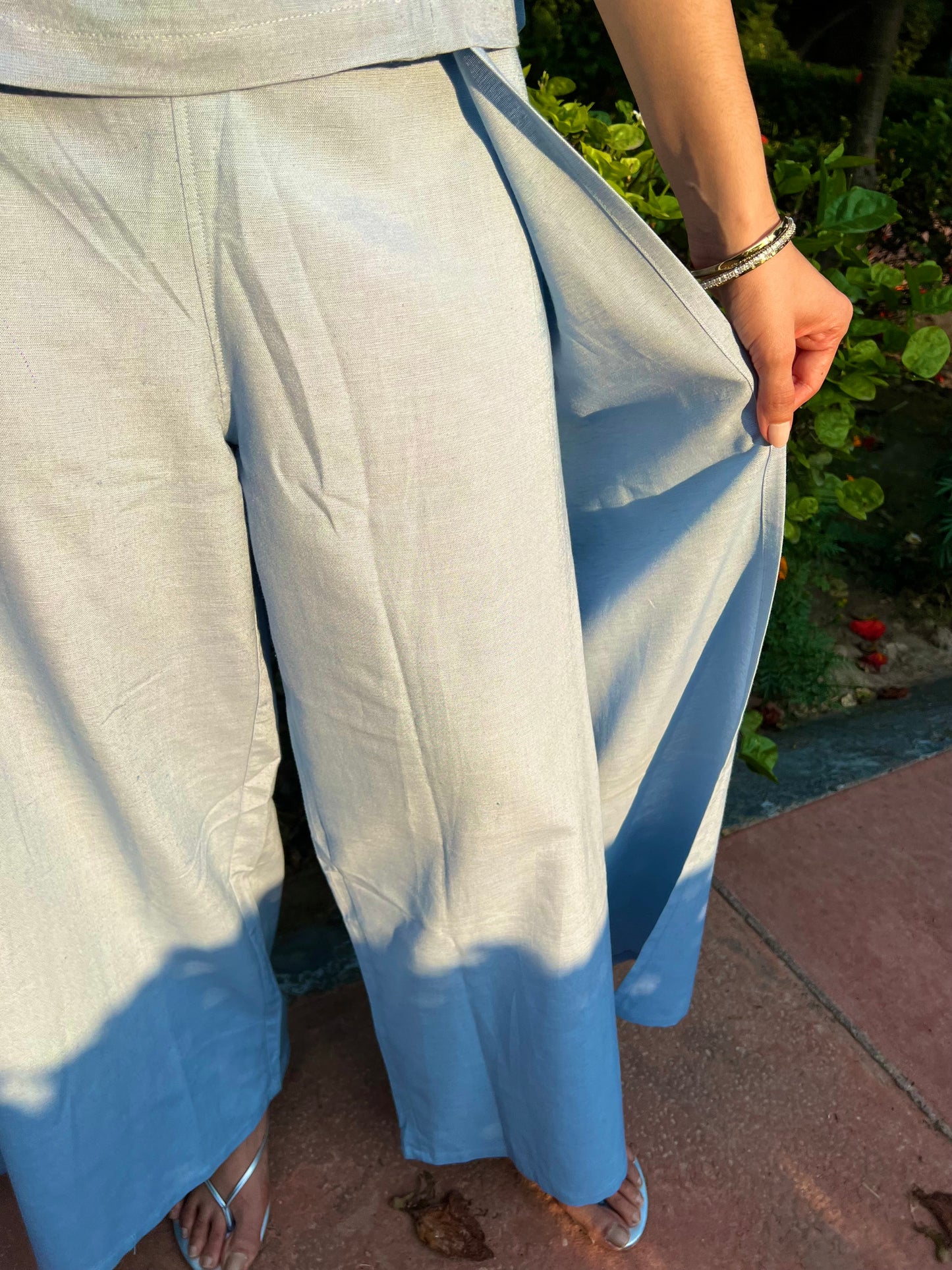 Powder Blue Pure Cotton Keyhole Shirt & Pants Set