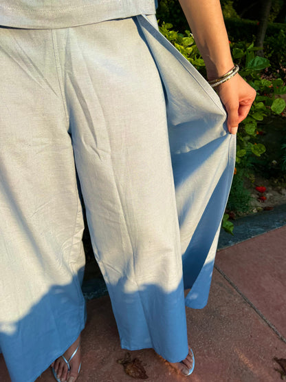 Powder Blue Pure Cotton Keyhole Shirt & Pants Set