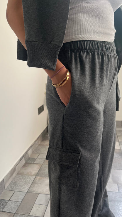 Cotton Fleece Sweatshirt Grey Melange Unisex Set