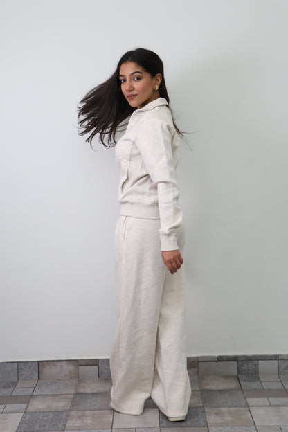 Fleece Grey Melange Zipper & Fleece Pants SET