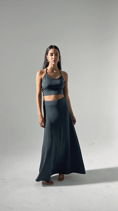 Seamless Braided Halter Cotton Elastane Skirt Set