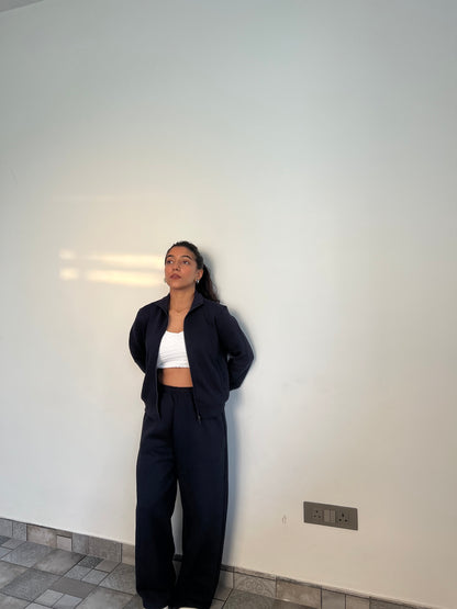 Fleece Navy Blue Zipper & Fleece Pants SET