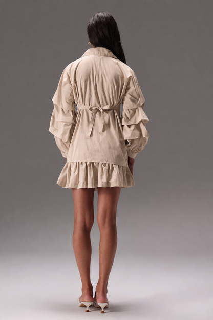 Beige Cotton Linen Ruffle Skort Set