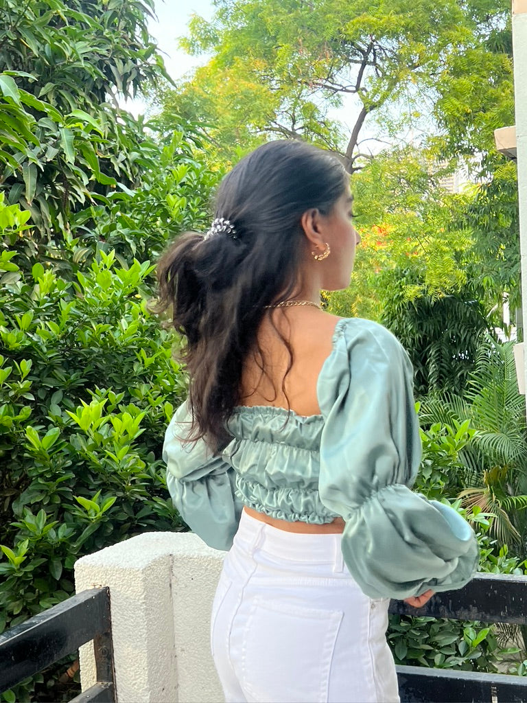 Greece Satin Ruffle Top