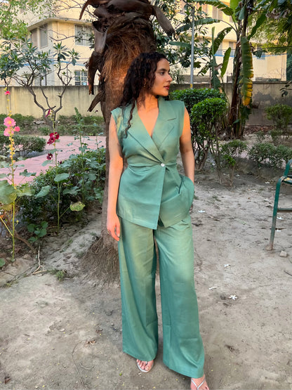 Sage Green Pure Cotton Blazer & Pants Set