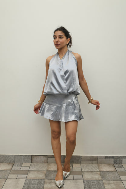 Subtle Silver Luxe Satin SKORT Set