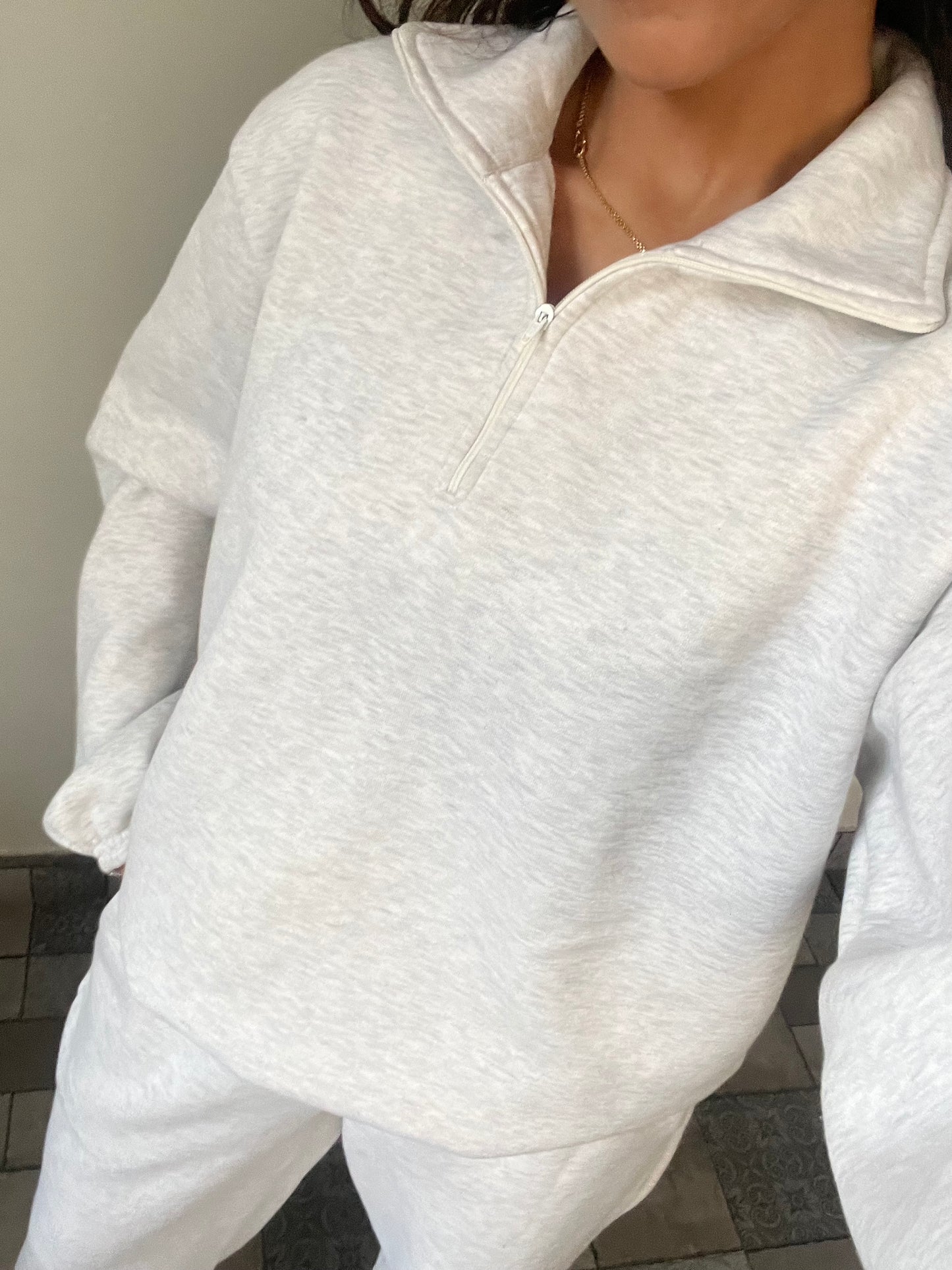 Unisex Grey Melange Half-Zip Cotton Fleece SET  (High Warmth)