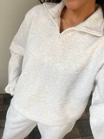 Unisex Grey Melange Half-Zip Cotton Fleece SET  (High Warmth)