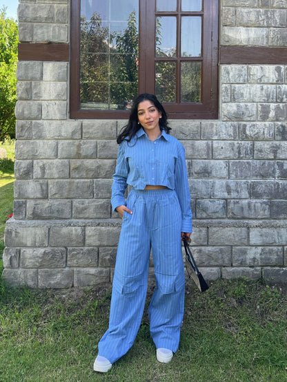 Stripes boxer crop shirt set
