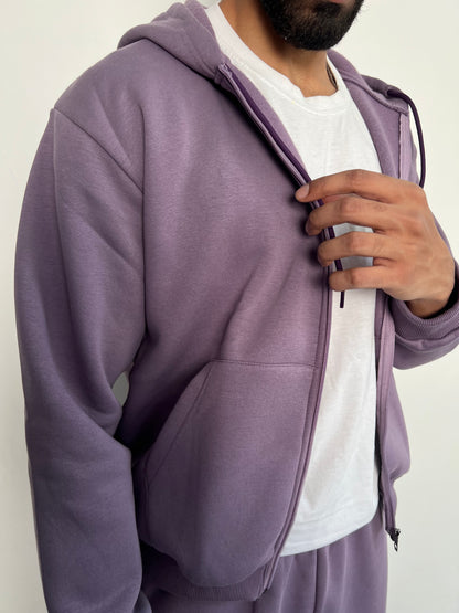 Unisex Light Mauve Zipper Hoodie Cotton Fleece SET (High Warmth)