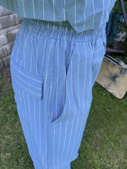 Stripes boxer crop shirt set