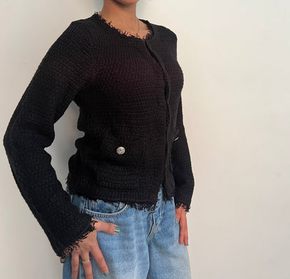 Cozy Woollen Sweater with Metallic Details BLACK