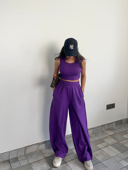 Dark Purple Sleeve-Less Terry Set