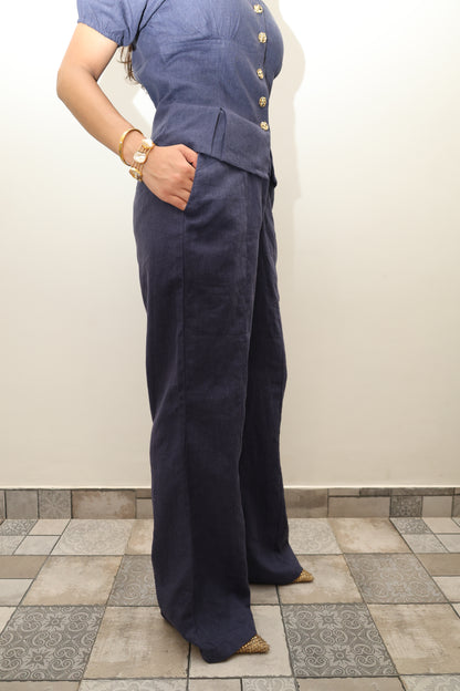 Navy Blue Cotton Linen Blend Sculpted Set