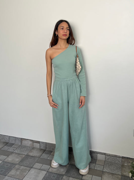 Cotton Fleece One Shoulder Stone Blue Set