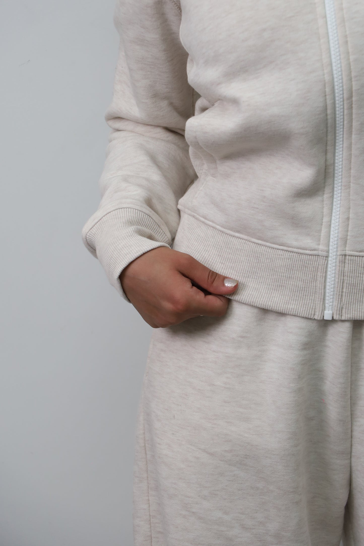Fleece Grey Melange Zipper & Fleece Pants SET