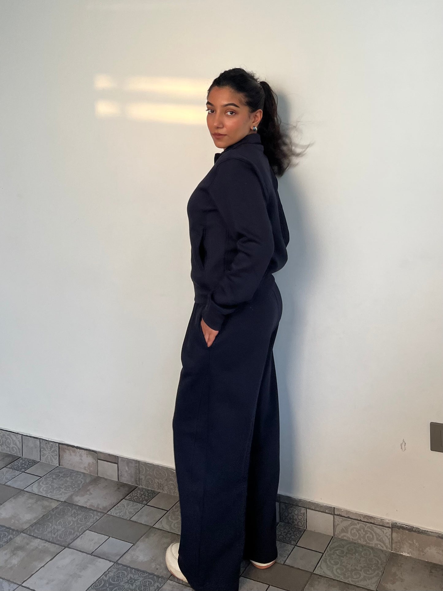 Fleece Navy Blue Zipper & Fleece Pants SET