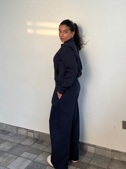 Fleece Navy Blue Zipper & Fleece Pants SET