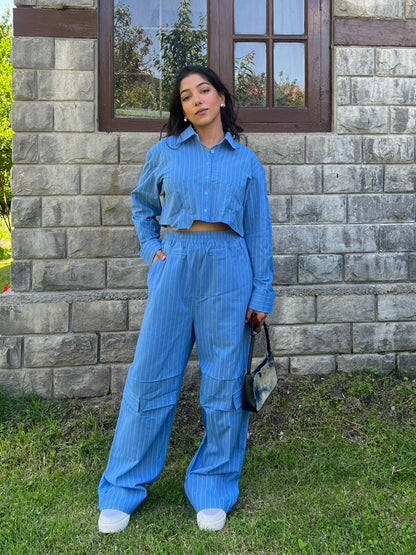 Stripes boxer crop shirt set