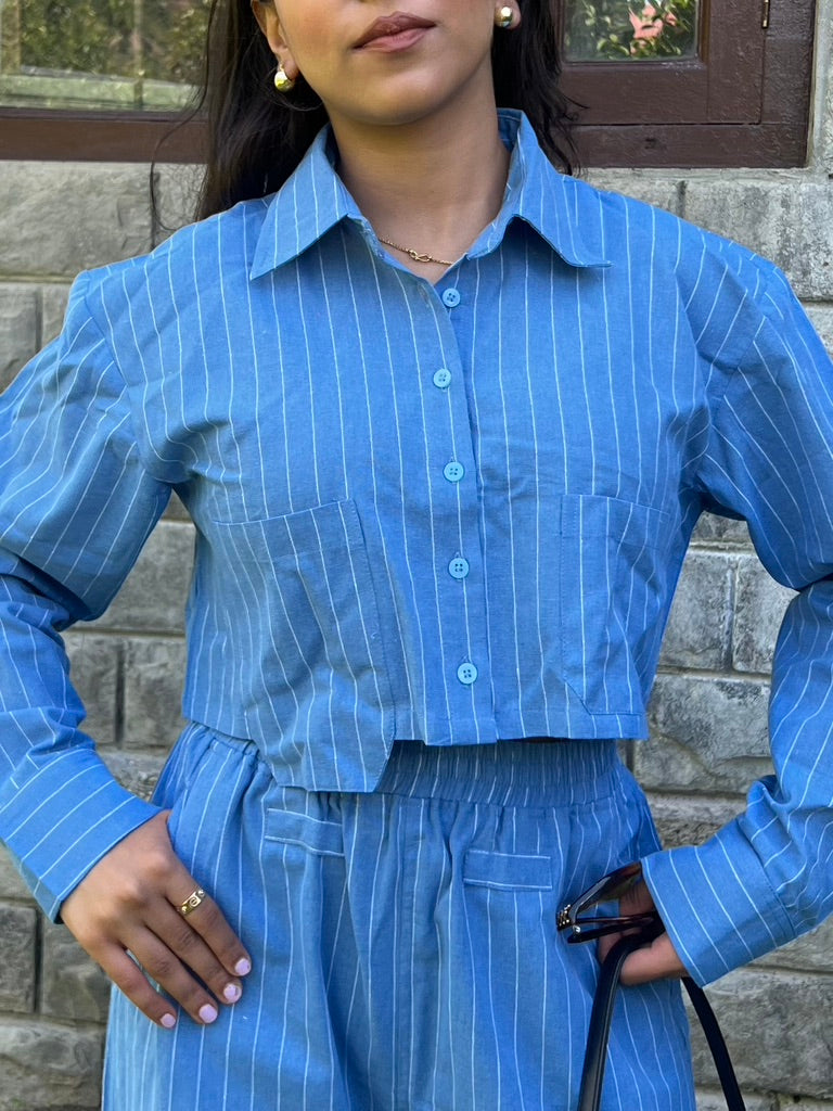 Stripes boxer crop shirt set
