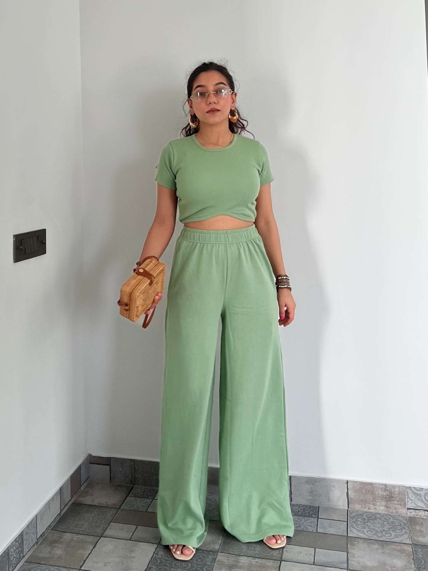 Mint Green  French Terry Half Sleeves Set