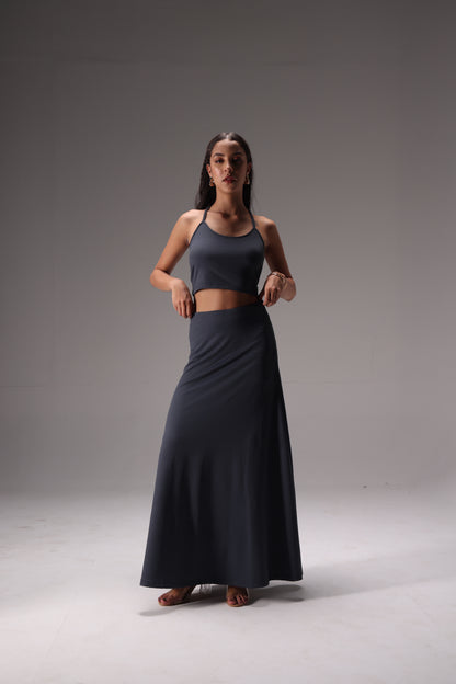 Seamless Braided Halter Cotton Elastane Skirt Set