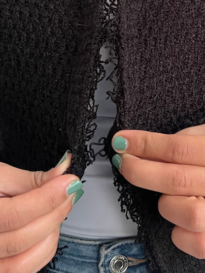 Cozy Woollen Sweater with Metallic Details BLACK