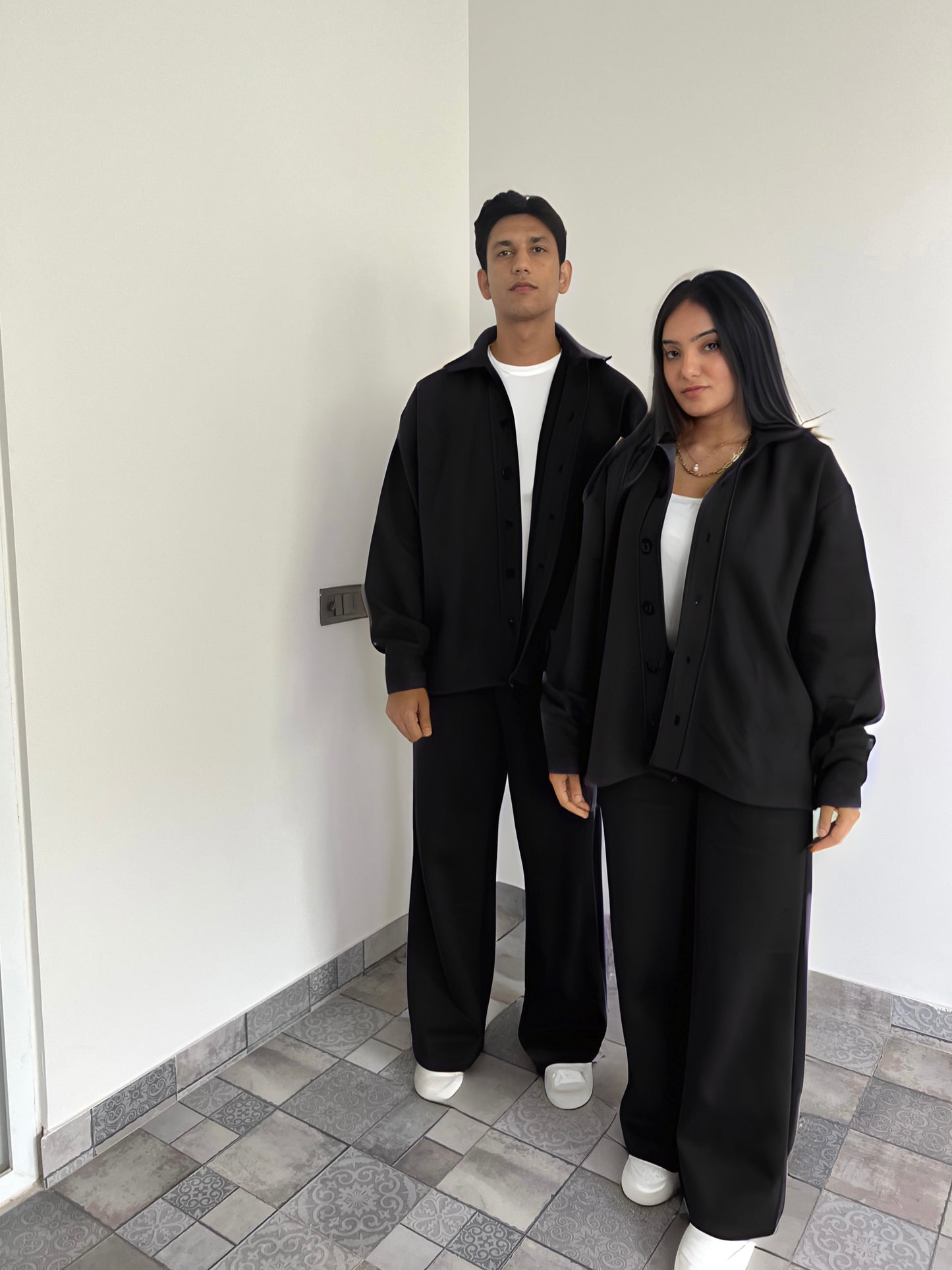 Cotton fleece black unisex coord ( medium warmth)