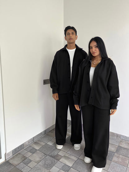 Cotton fleece black unisex coord ( medium warmth)