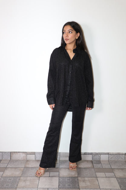 Black Cotton Shimmer Shirt Set
