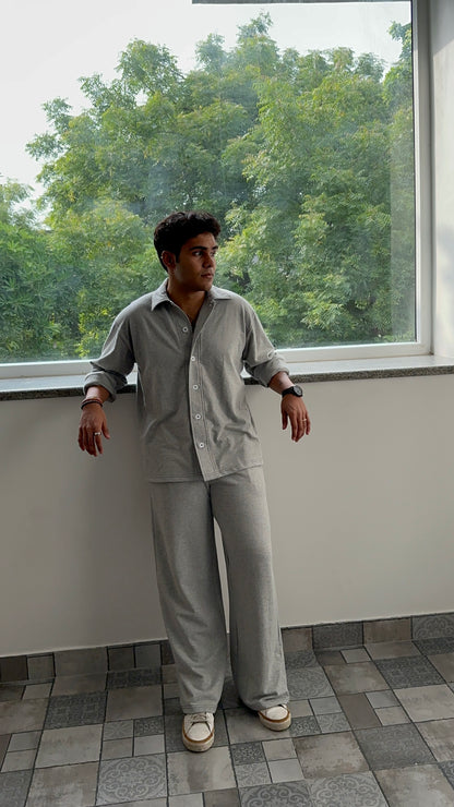 Grey Melange French Terry Men's Shirt Co-ord