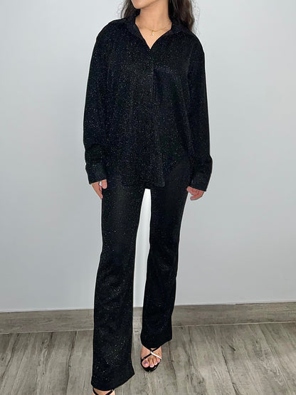Black Cotton Shimmer Shirt Set
