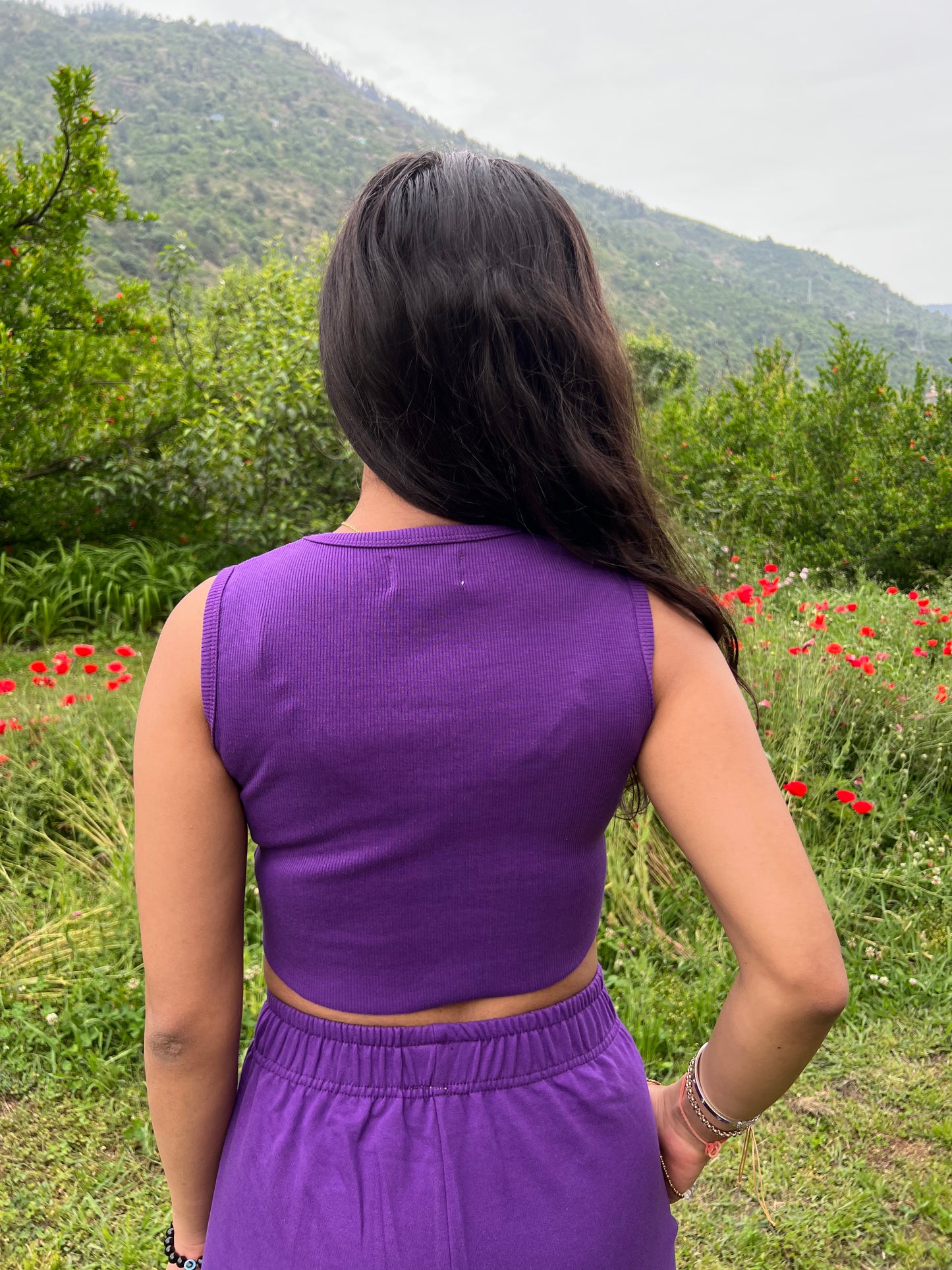 Dark Purple Sleeve-Less Terry Set