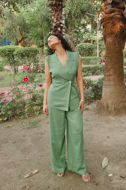 Sage Green Pure Cotton Blazer & Pants Set