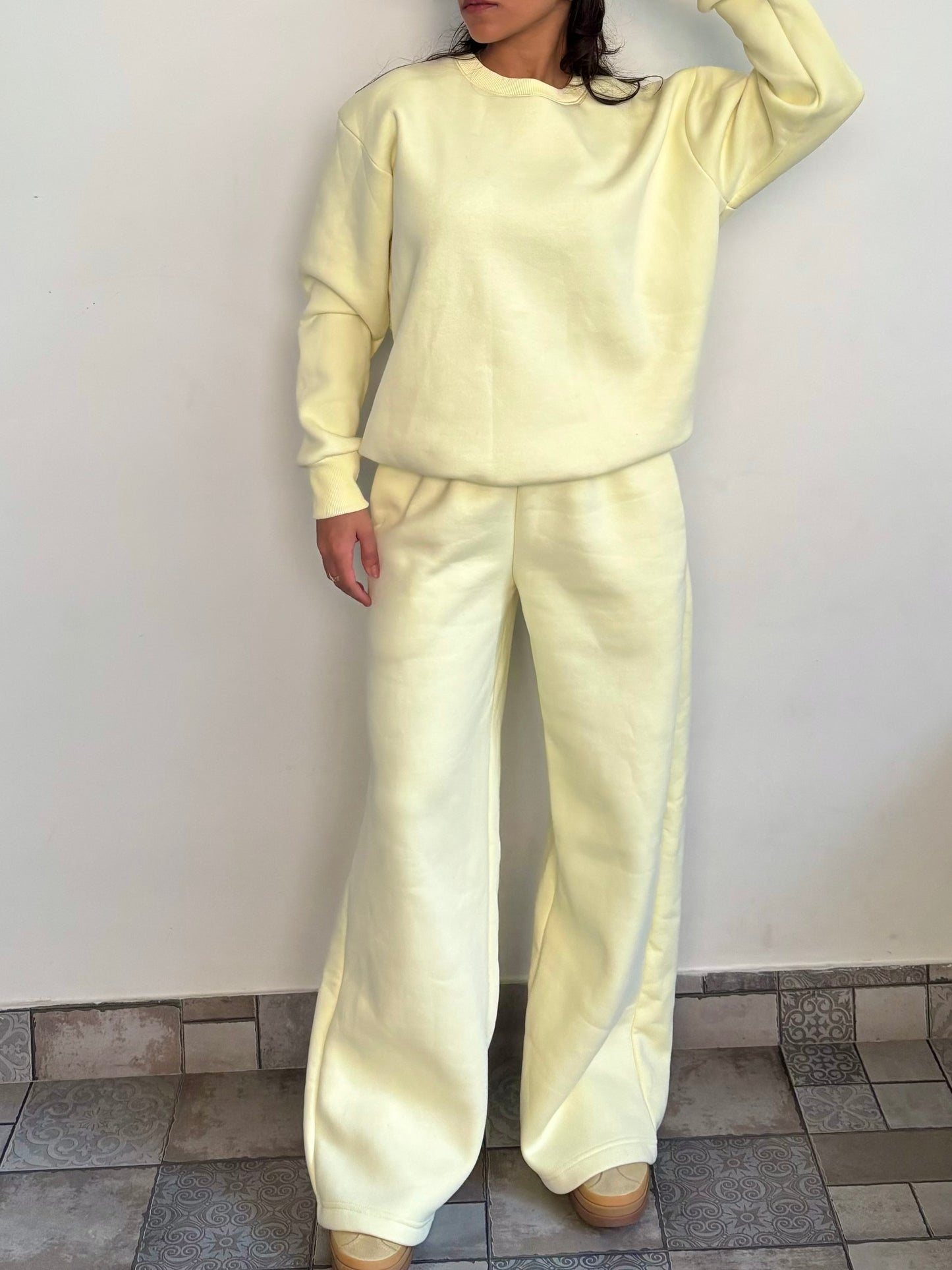 Butter Yellow Crewneck Cotton Fleece SET ( High Warmth)