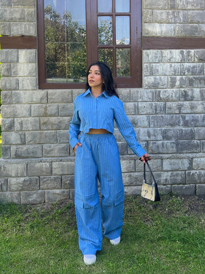 Stripes boxer crop shirt set