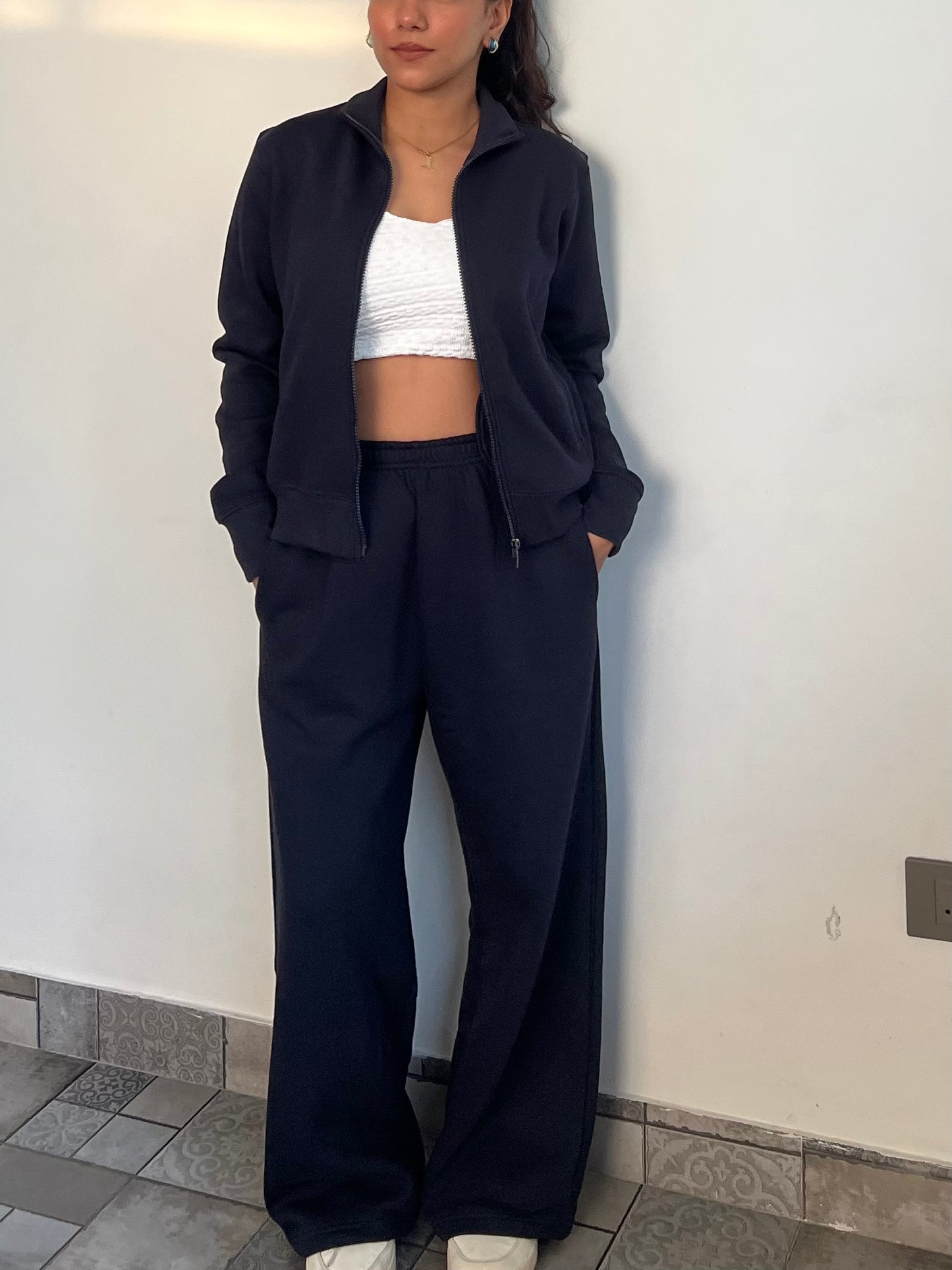 Fleece Navy Blue Zipper & Fleece Pants SET