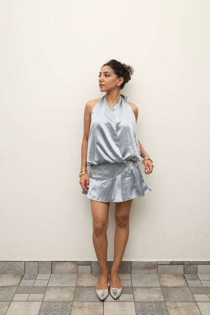 Subtle Silver Luxe Satin SKORT Set