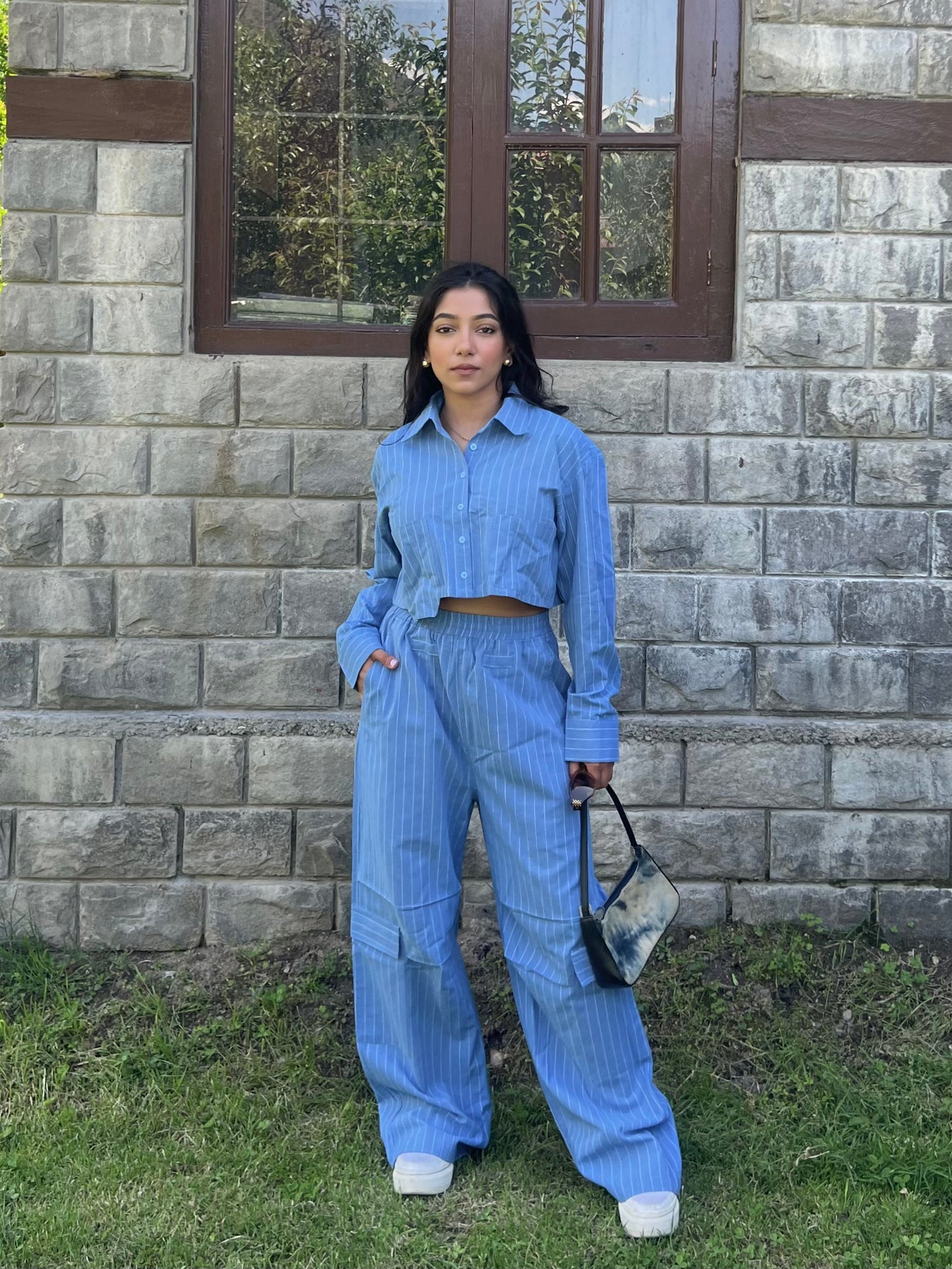 Stripes boxer crop shirt set