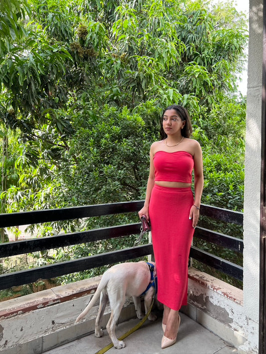 RIB Skirt Fuchsia Tube Co-ord