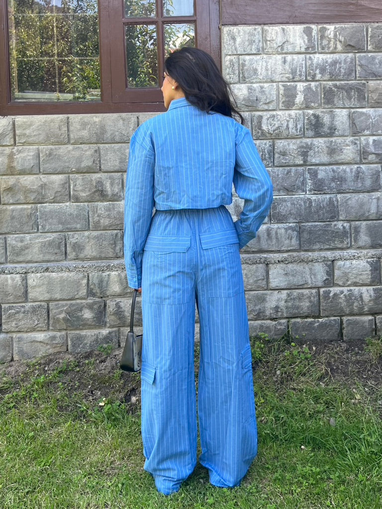 Stripes boxer crop shirt set
