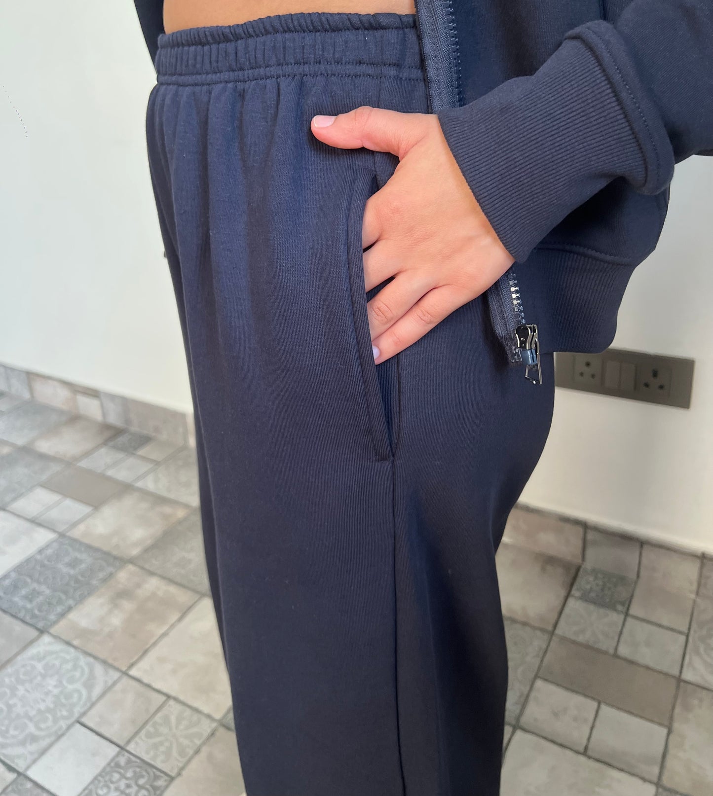 Fleece Navy Blue Zipper & Fleece Pants SET