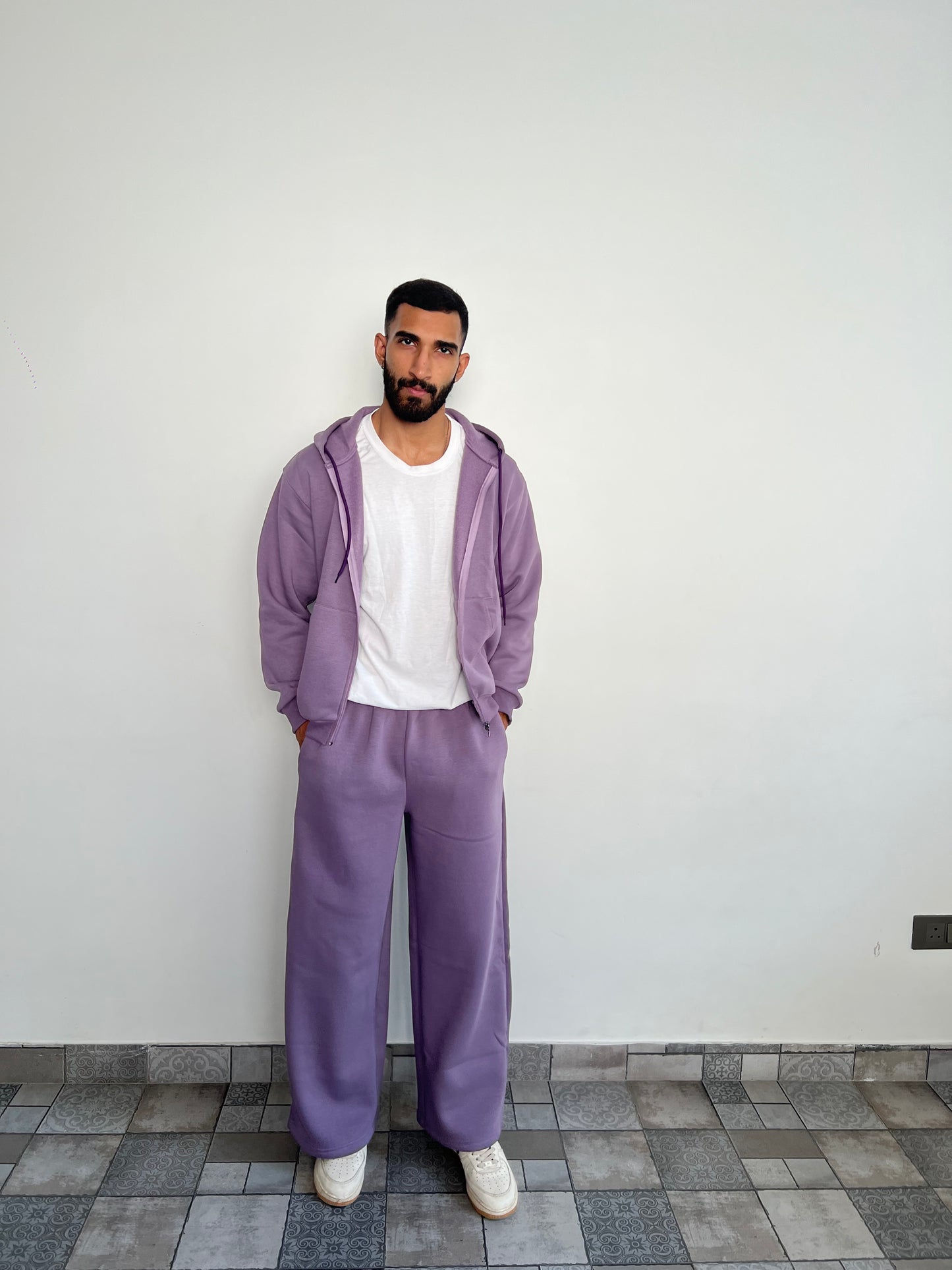 Unisex Light Mauve Zipper Hoodie Cotton Fleece SET (High Warmth)