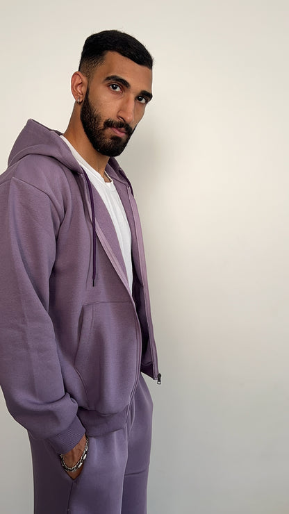 Unisex Light Mauve Zipper Hoodie Cotton Fleece SET (High Warmth)